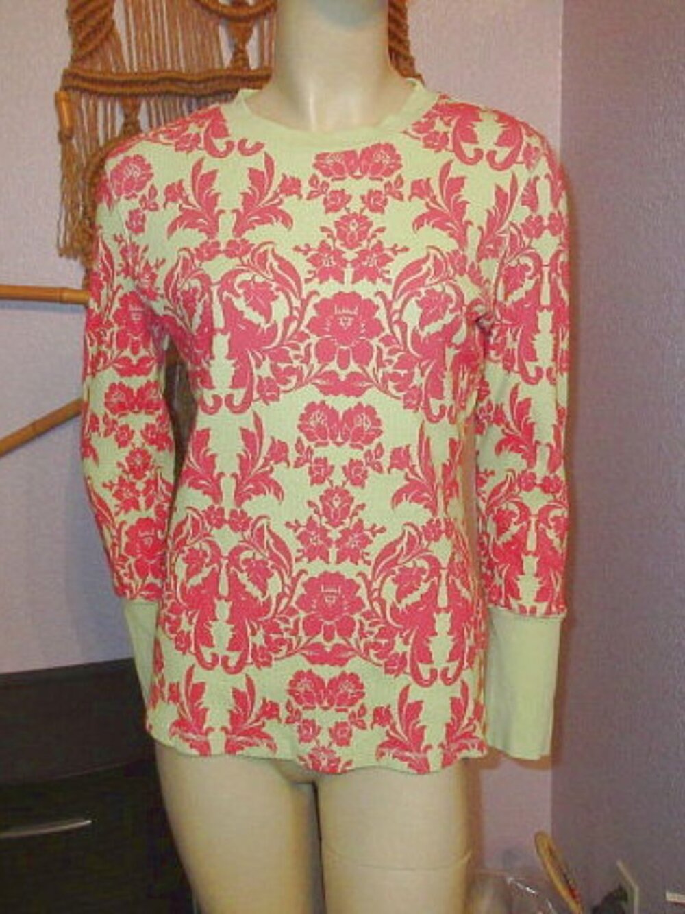 Sundance Waffle Knit Top Size M Velvet Button Cuffs Thermal Paisley Granola Boho